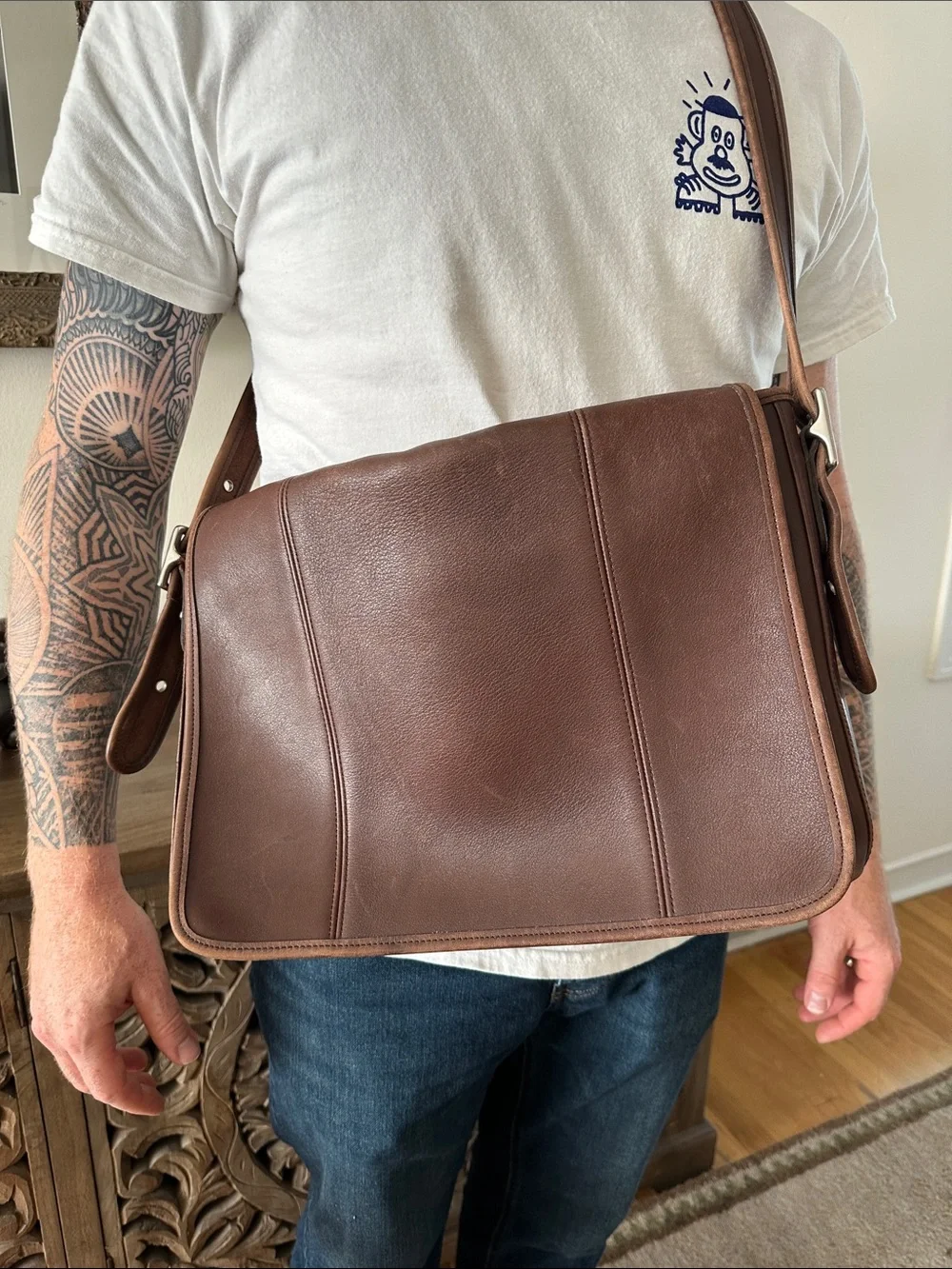 Coach Brown Leather Messenger Bag with Adjustable Strap